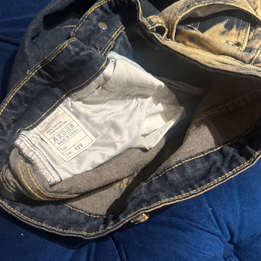 Distressed Blue and Tan Jeans - Picture 3 of 3